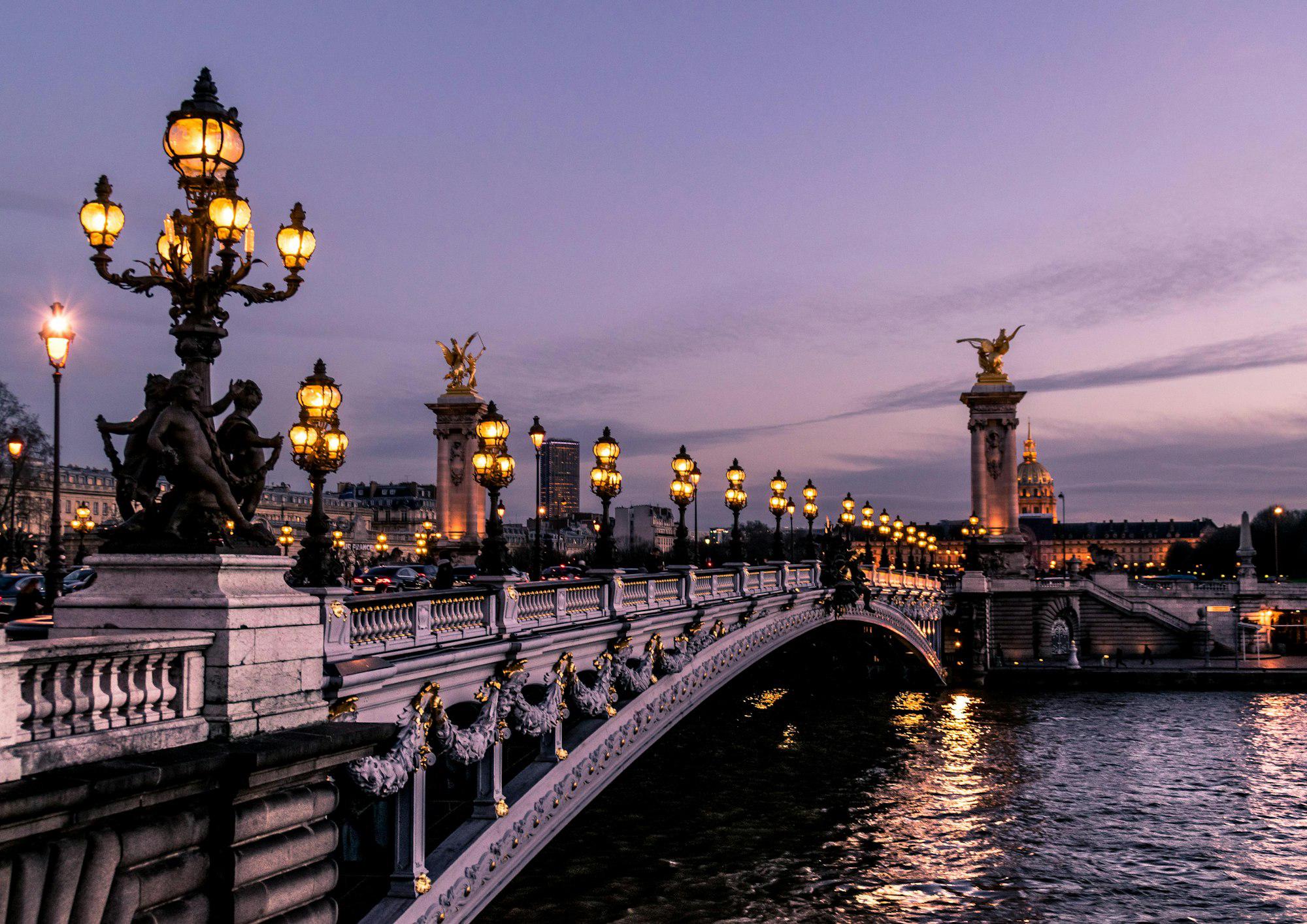 Pont Alexandre III bridge at dusk, Paris
